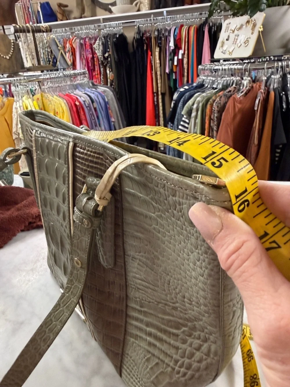 Brahmin Medium Asher Tote Embossed Croc Leather Sage and Tarama Two Tone